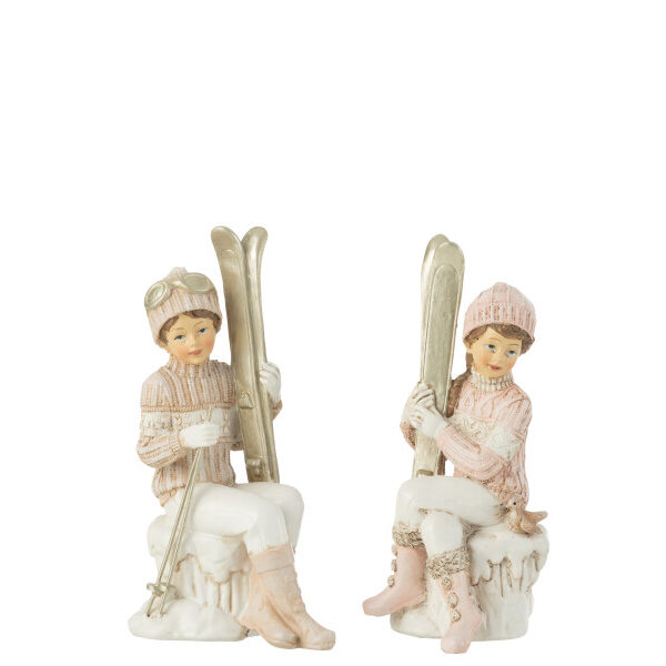 Coppia Ragazza/Ragazzo Sci Seduto Bianco/Rosa