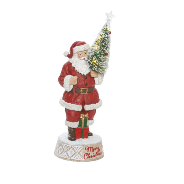 BABBO NATALE MERRY CHRISTMAS IN POLIRESINA CON ALBERELLO CON LED