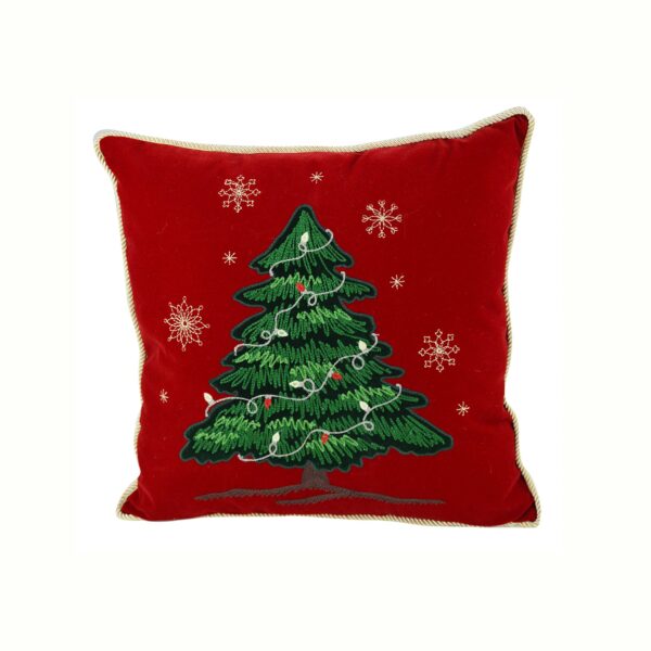 CUSCINO ROSSO CON ALBERO NATALE IN VELLUTO COMPLETO DI IMBOTTITURA